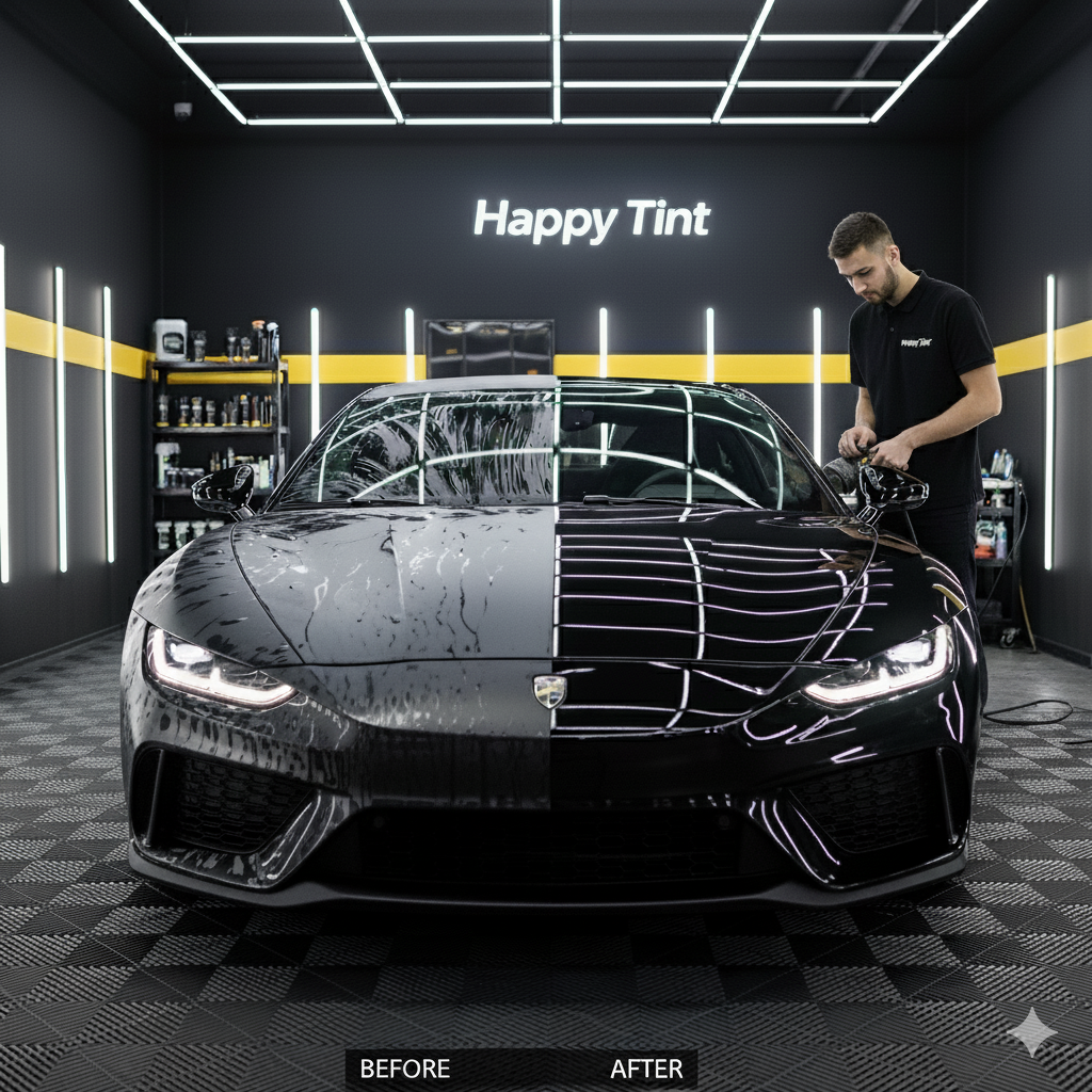 polish auto profesional înainte și după capotă Happy Tint